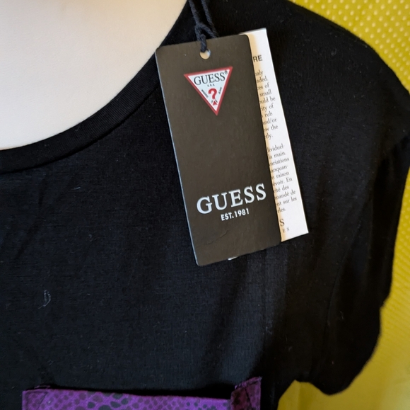 GUESS Black Tee with Purple Pocket - Picture 3 of 8